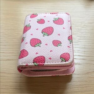 Kids Pink Strawberry Zip Wallet - Cute Card Organizer